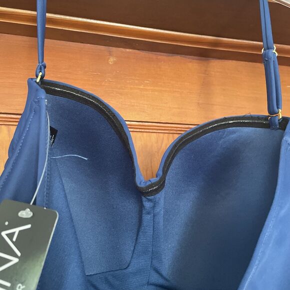 Catalina Women's Swim Top L Tankini Navy Twist Front Bandeau NWT Style #19CT200 - Picture 9 of 9